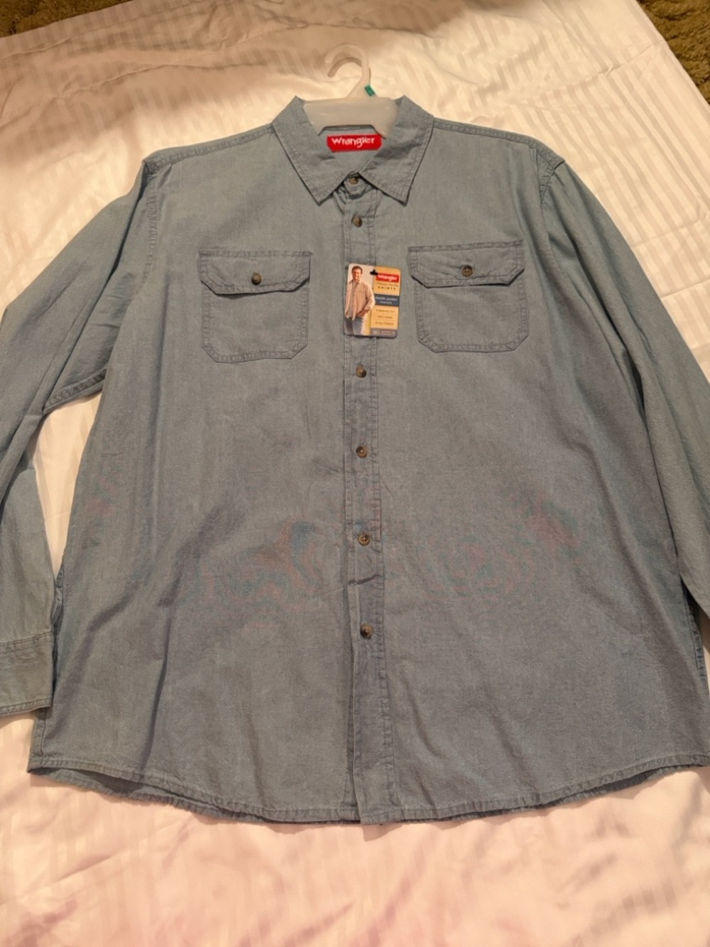 Wrangler Light Blue Denim Button-Down Work Shirt